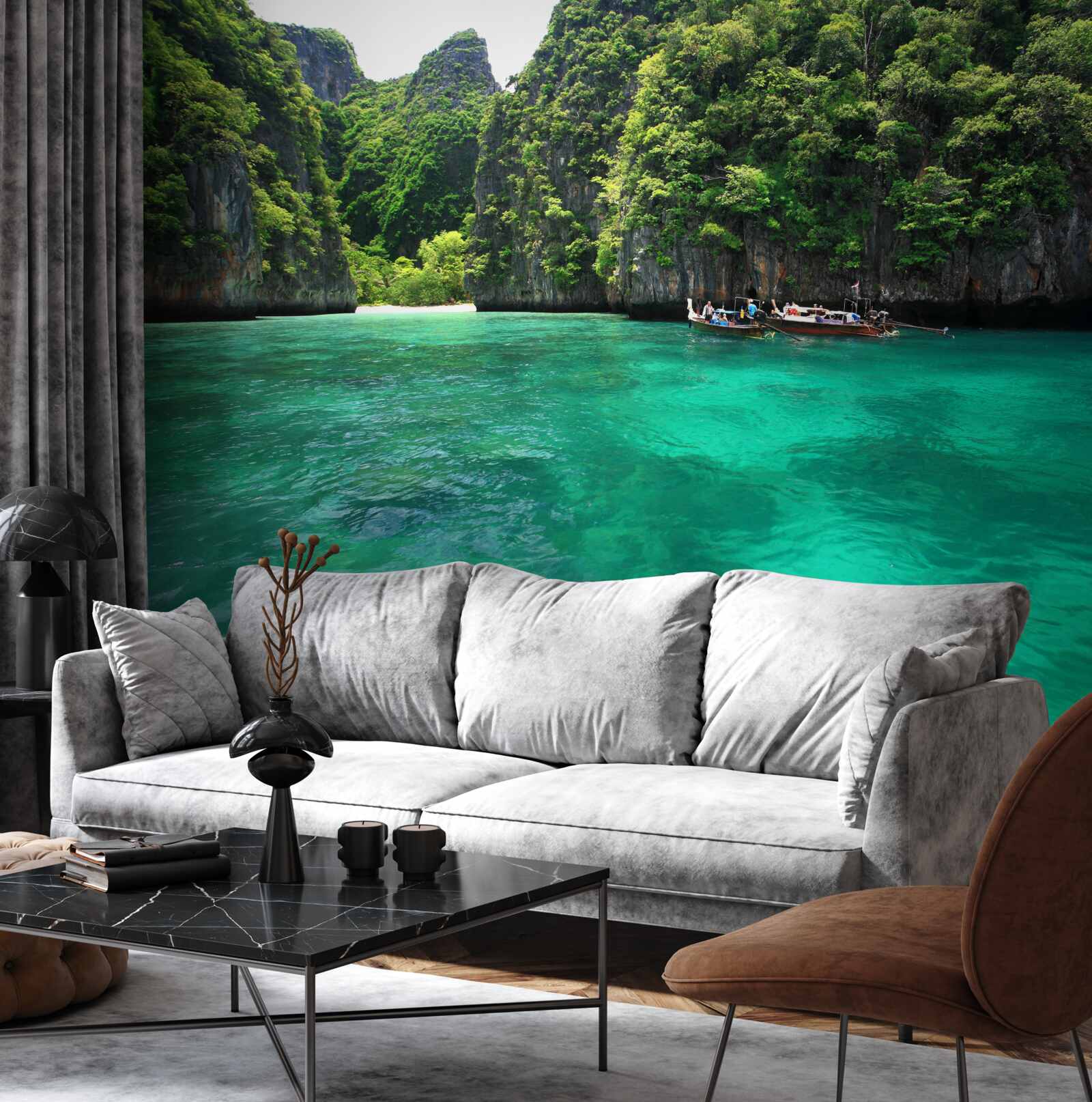 Fototapet ape turcoaz și insule montane de smarald