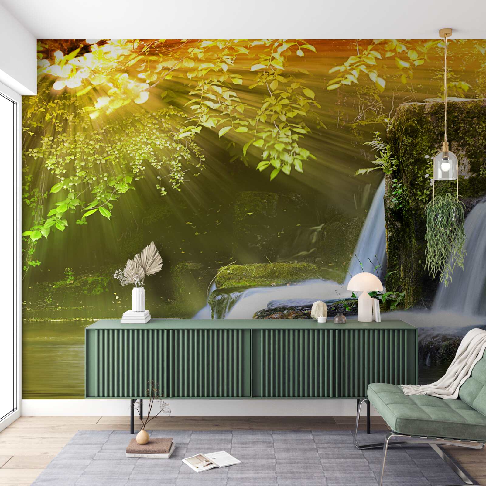 Fototapet cascadă care se încadrează în lumina soarelui