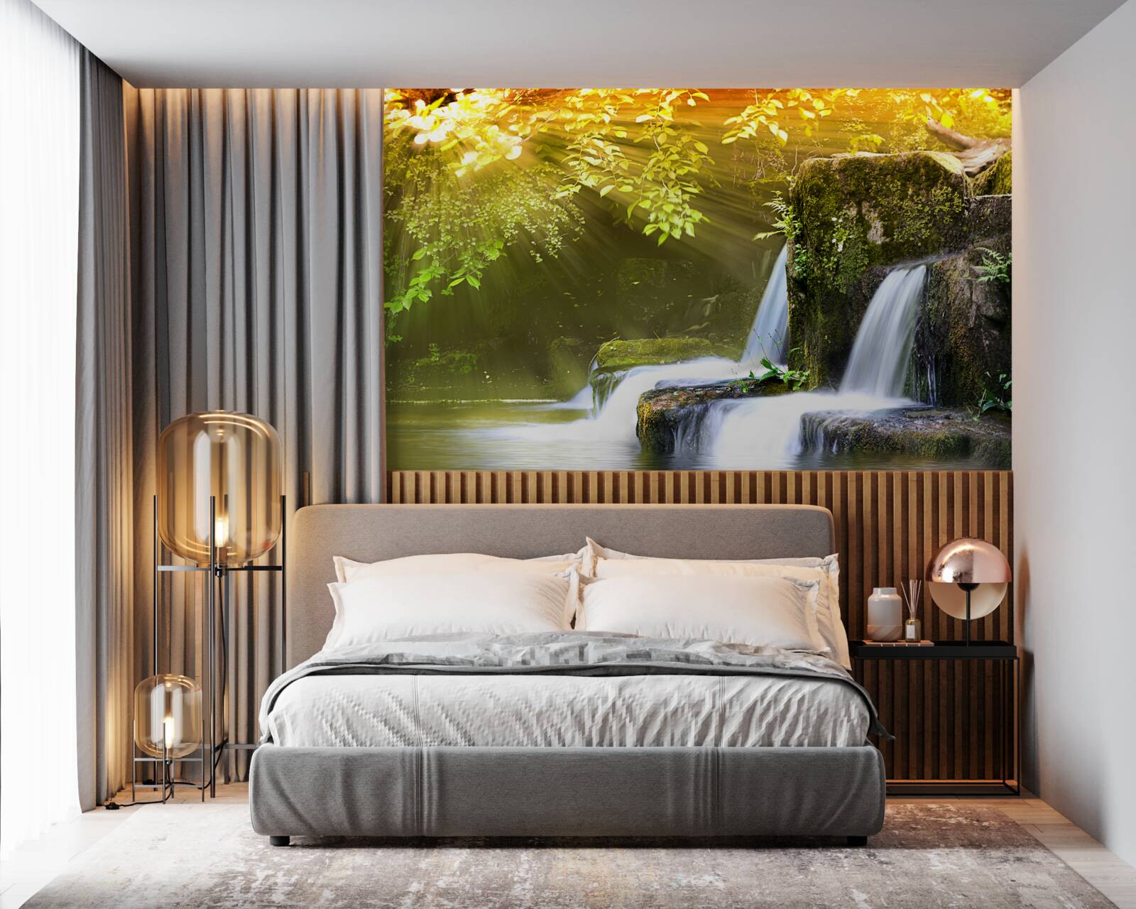 Fototapet cascadă care se încadrează în lumina soarelui