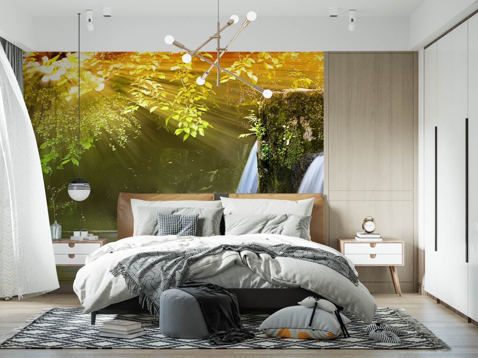 Fototapet cascadă care se încadrează în lumina soarelui