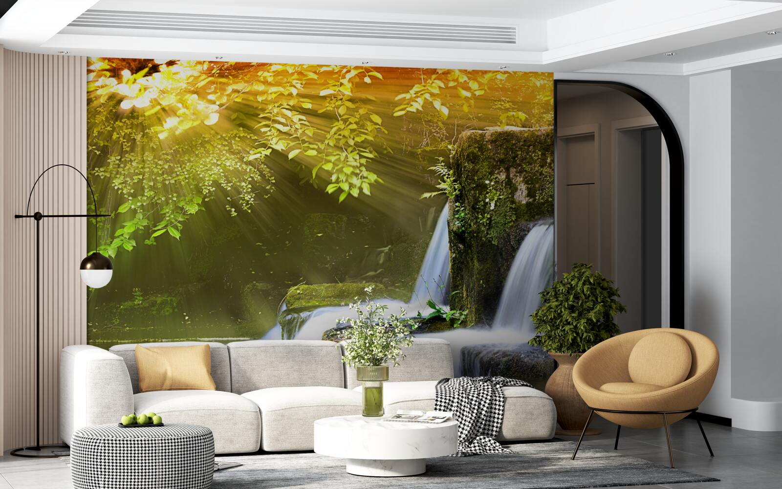 Fototapet cascadă care se încadrează în lumina soarelui