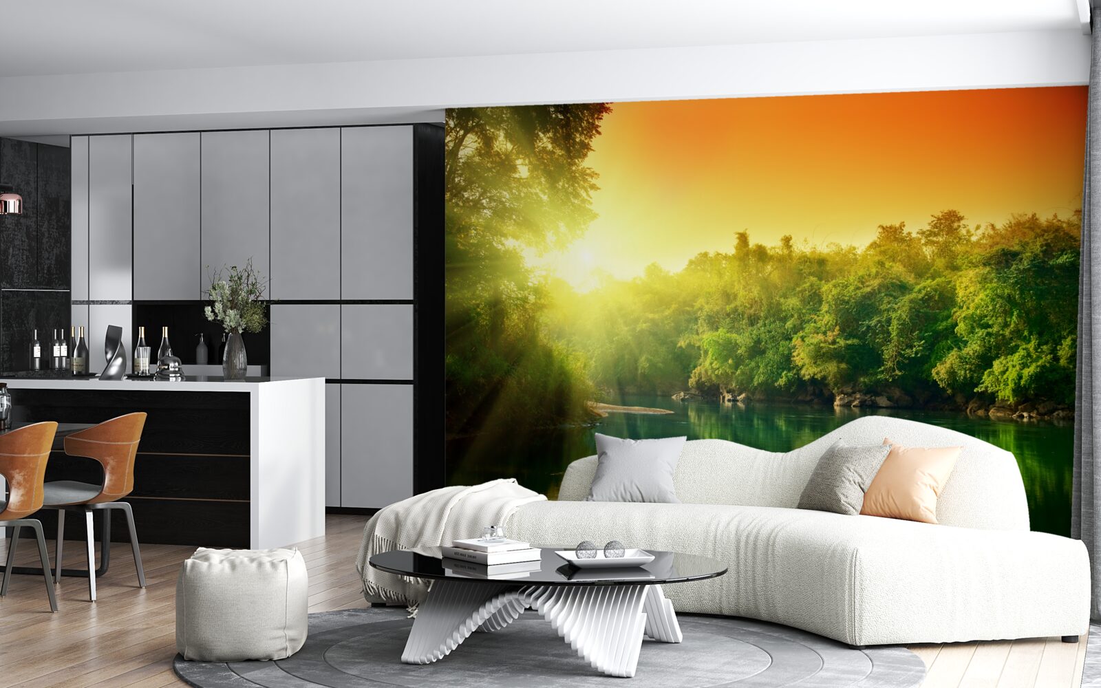 Fototapet zori strălucitori pe suprafața calmă a apei