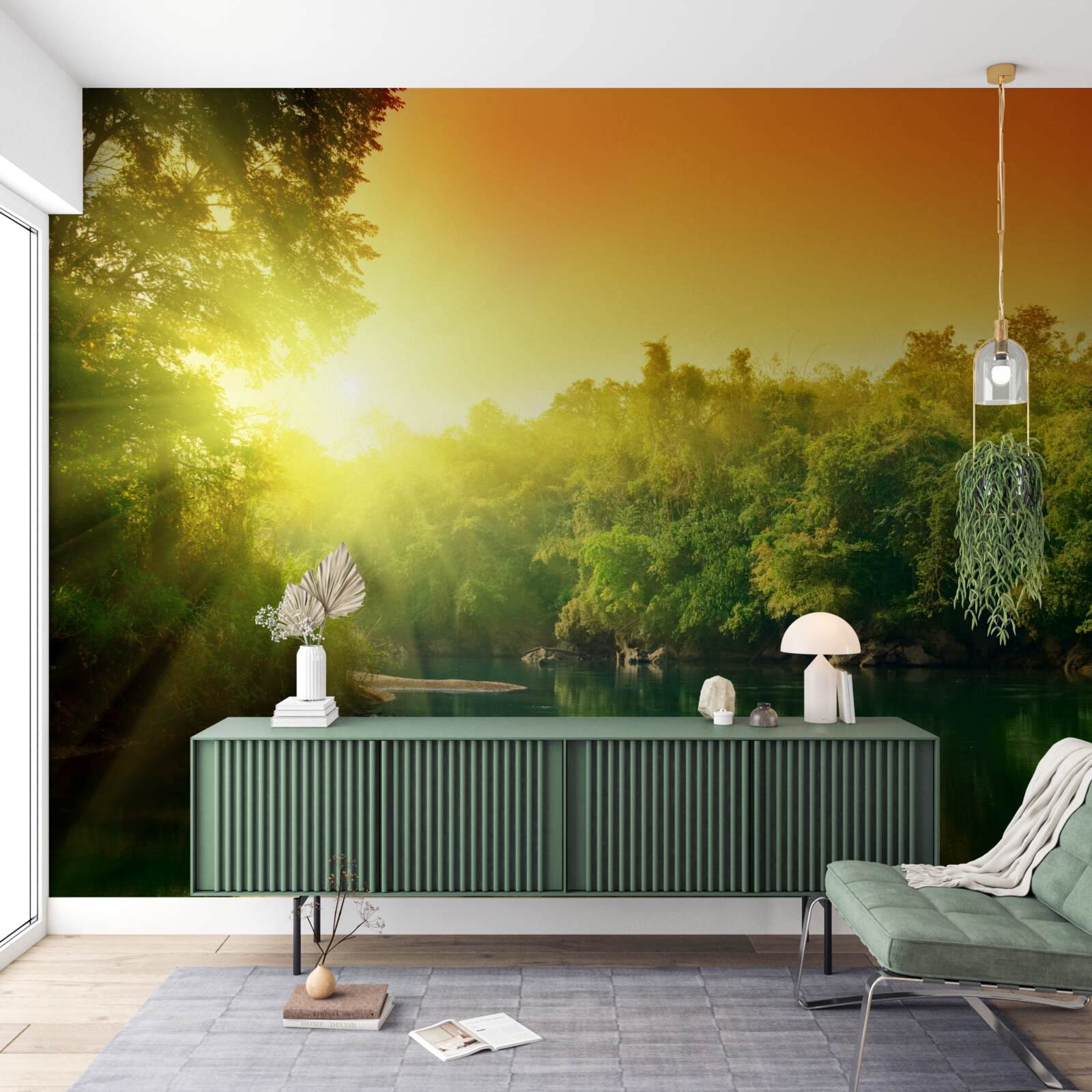 Fototapet zori strălucitori pe suprafața calmă a apei