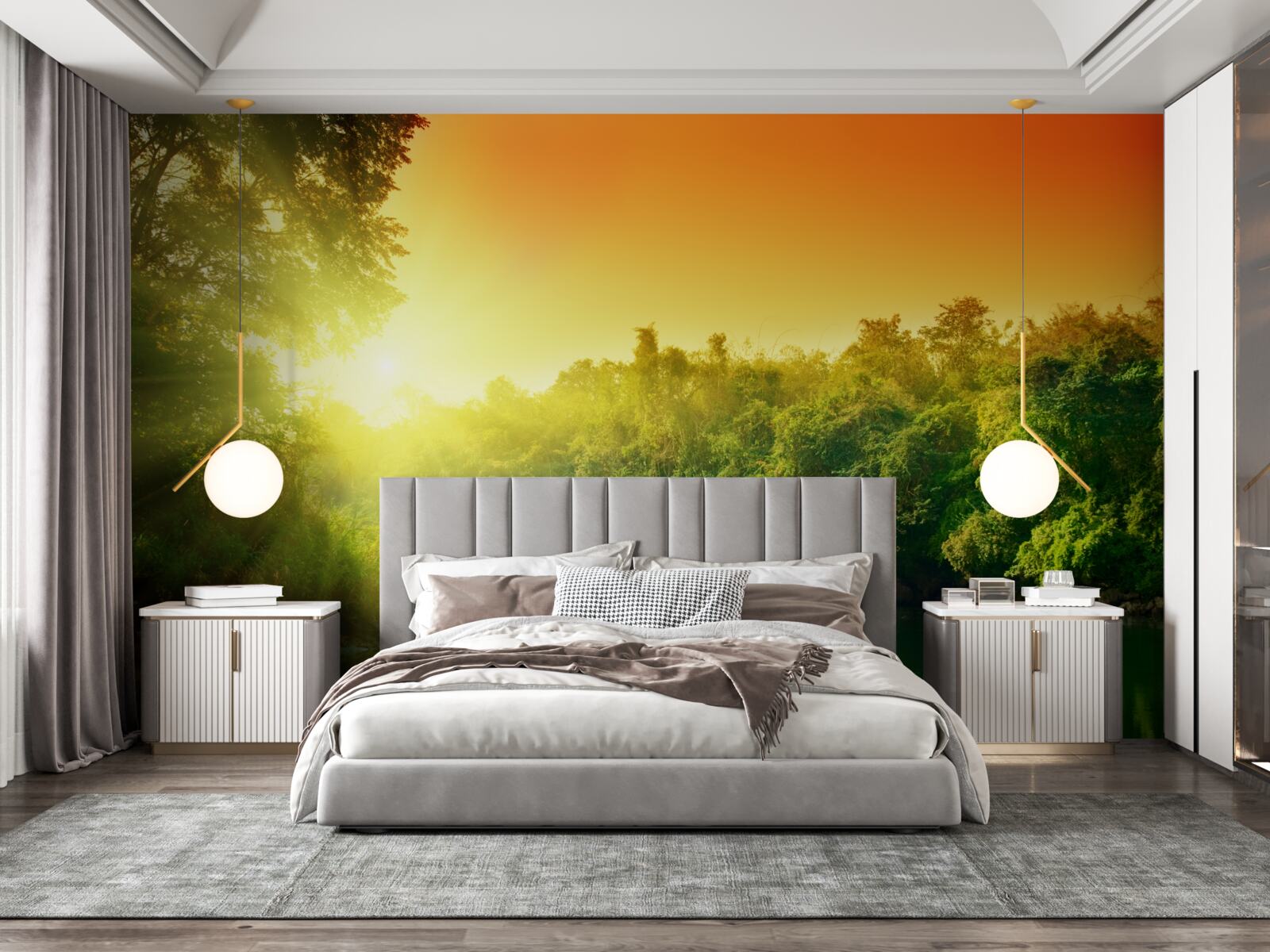 Fototapet zori strălucitori pe suprafața calmă a apei