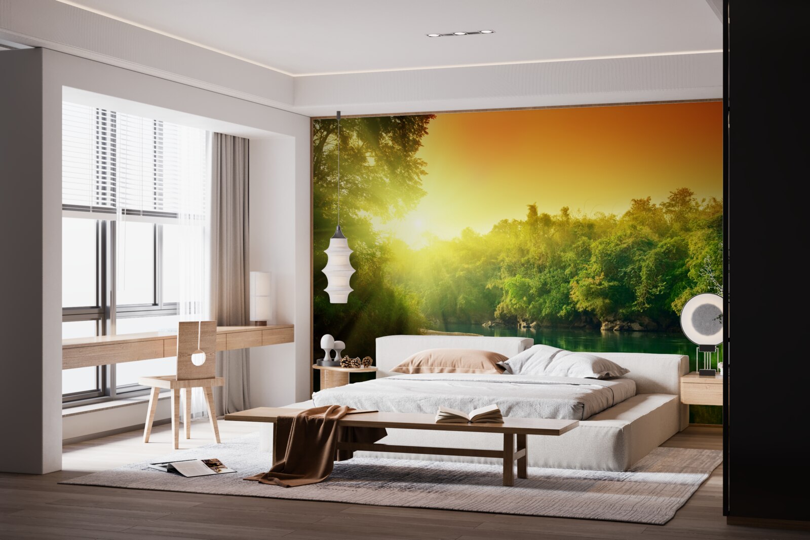 Fototapet zori strălucitori pe suprafața calmă a apei