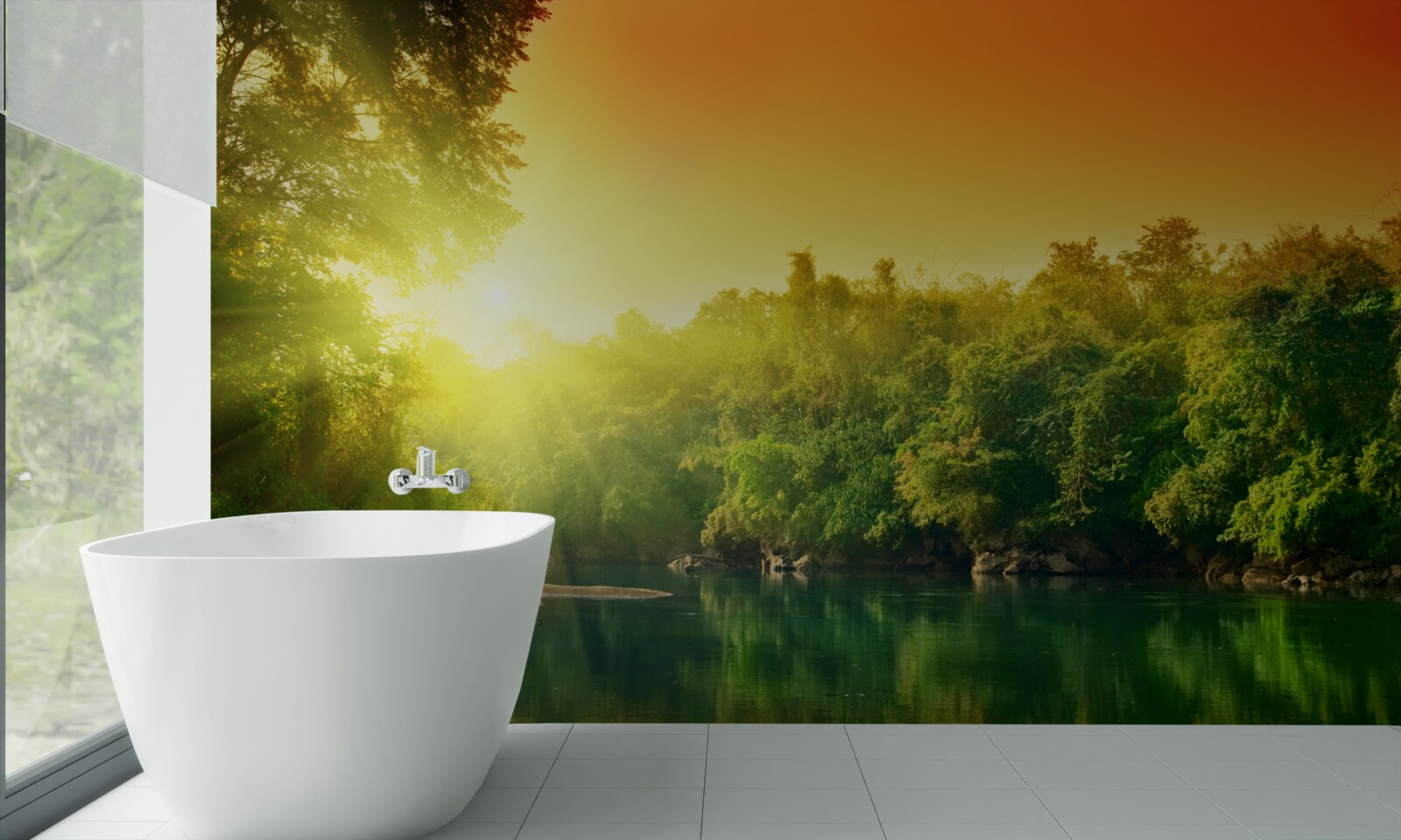 Fototapet zori strălucitori pe suprafața calmă a apei