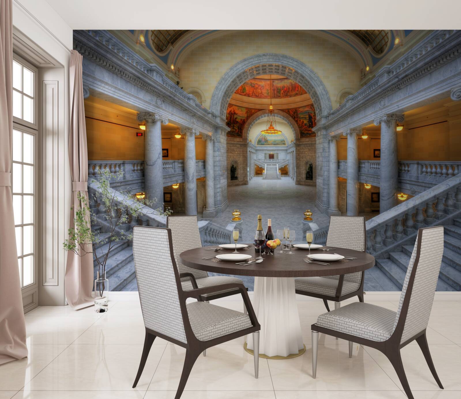 Fototapet o serie de scări cu rampe curbe