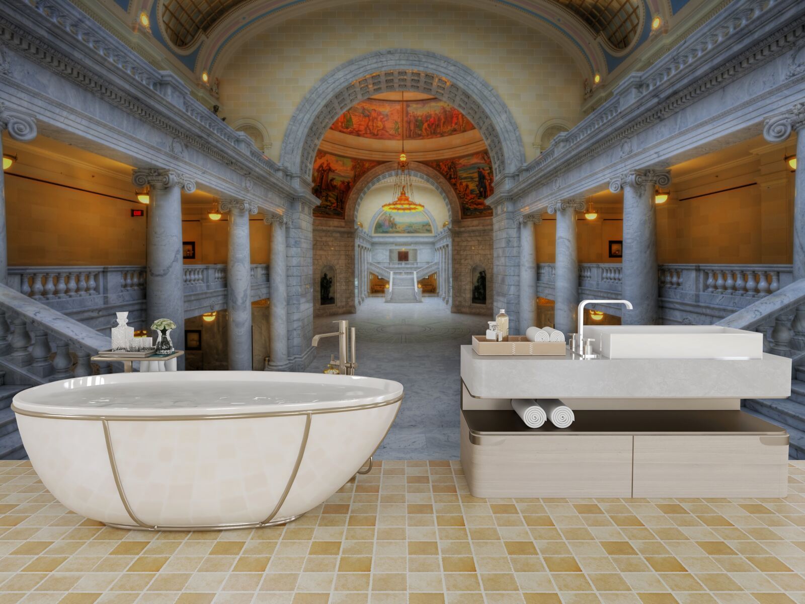 Fototapet o serie de scări cu rampe curbe