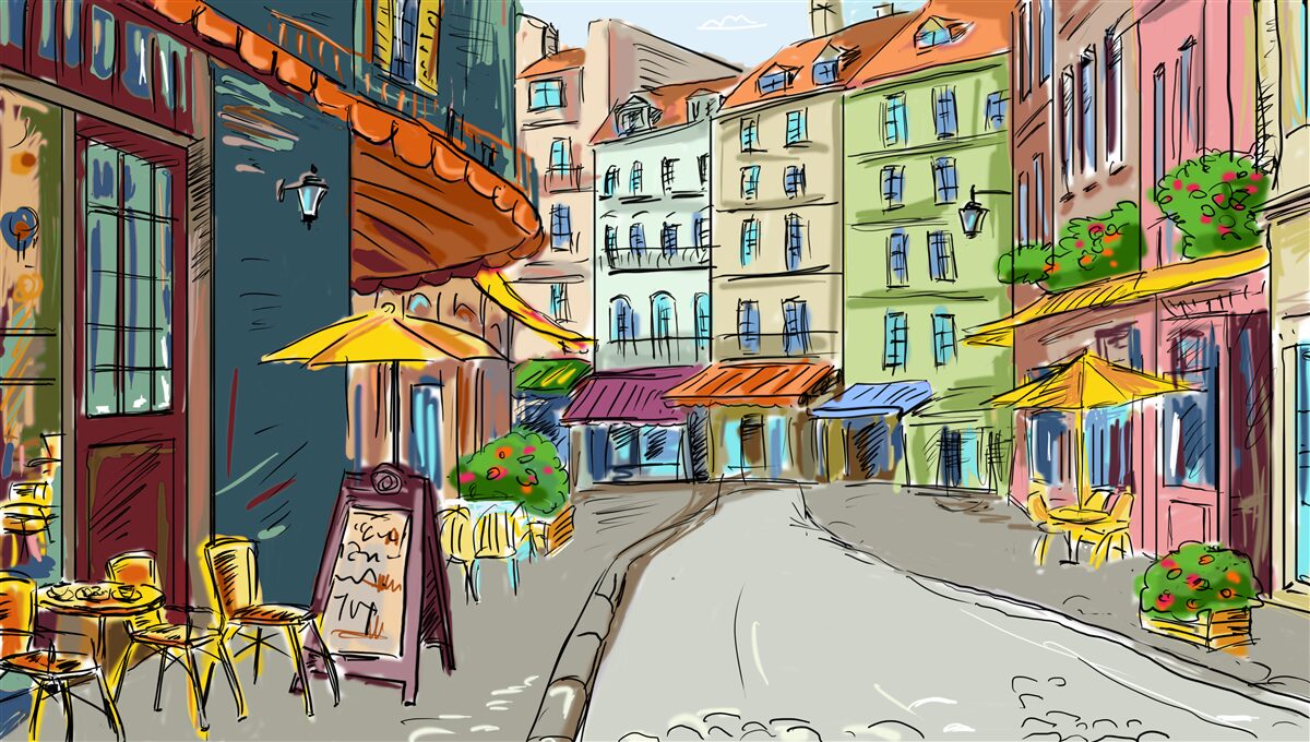 Fototapet stradă liniștită și confortabilă, plină de culoare