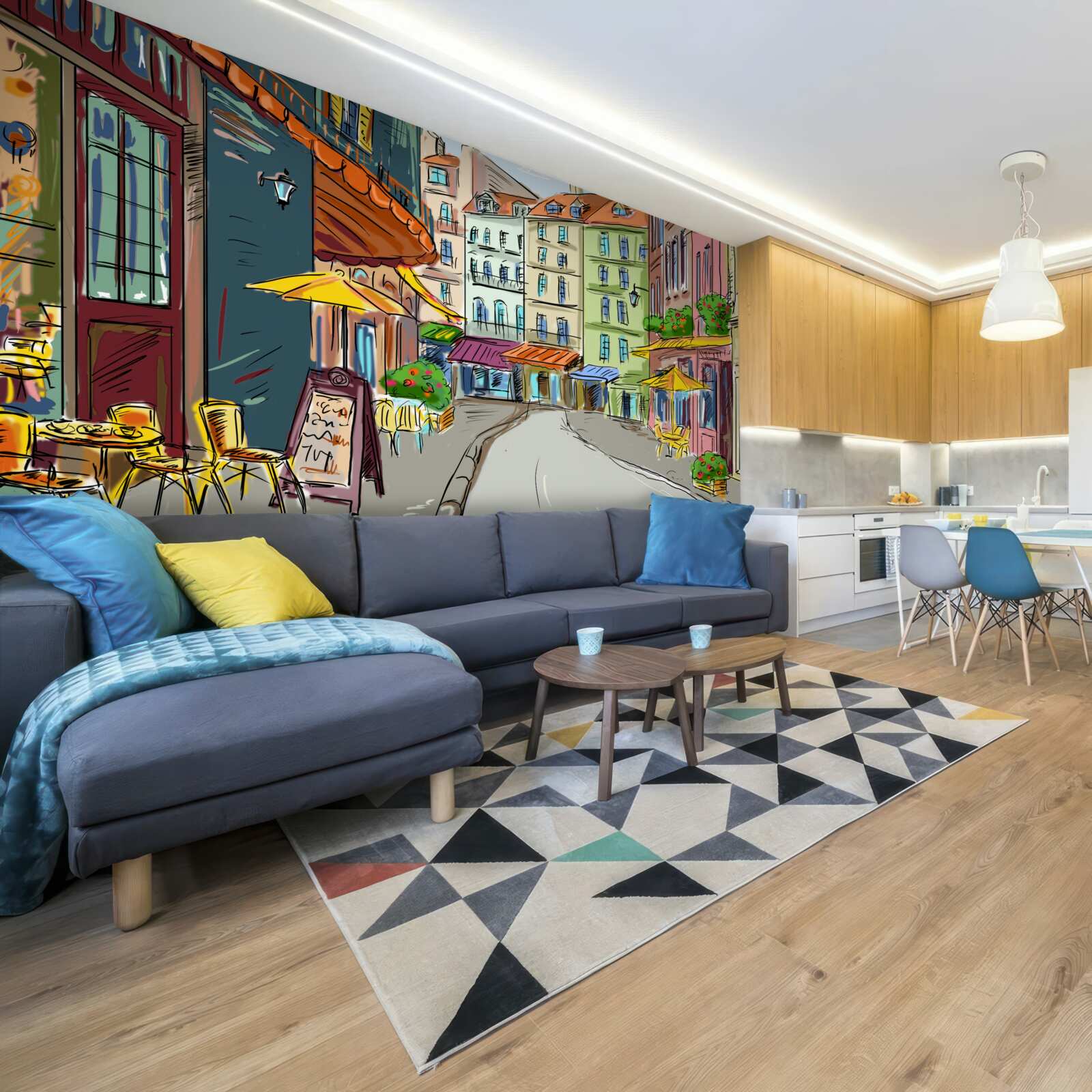 Fototapet stradă liniștită și confortabilă, plină de culoare