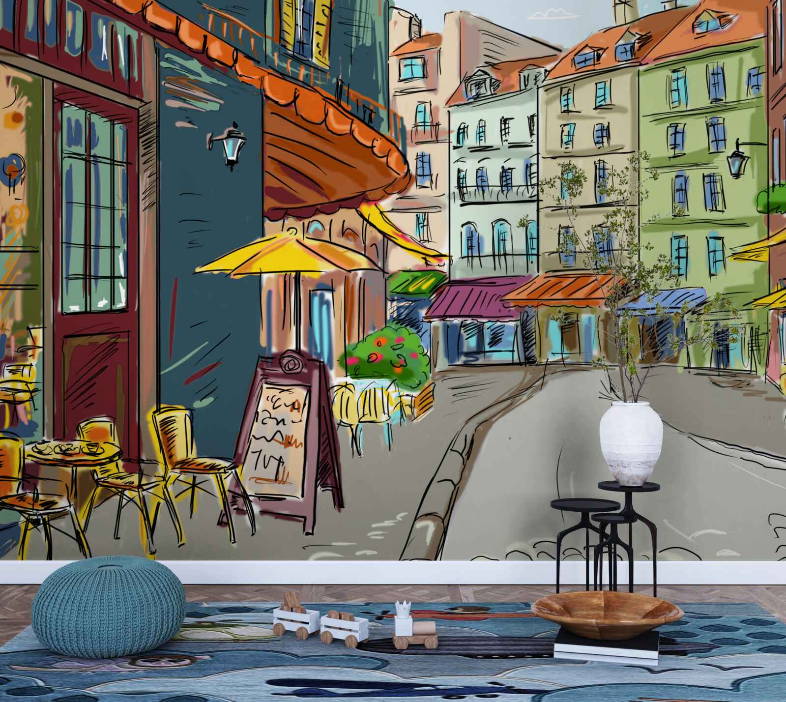 Fototapet stradă liniștită și confortabilă, plină de culoare