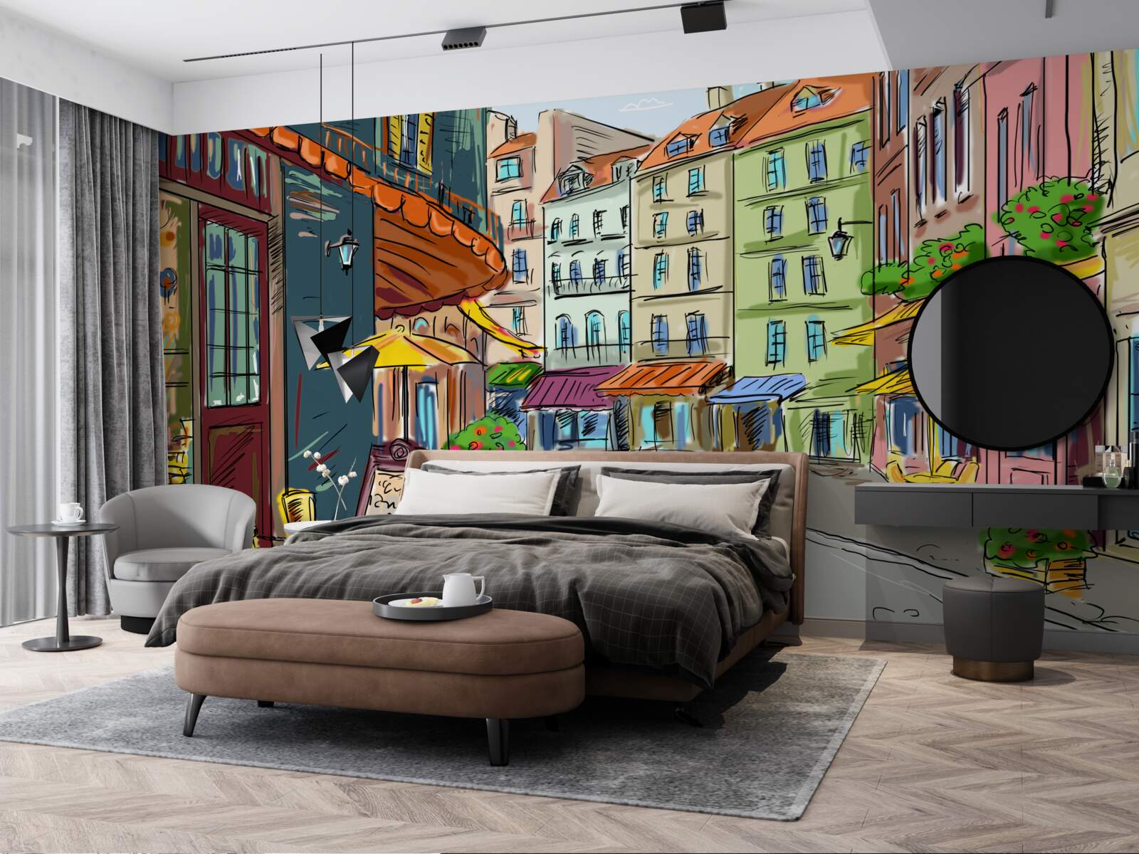 Fototapet stradă liniștită și confortabilă, plină de culoare