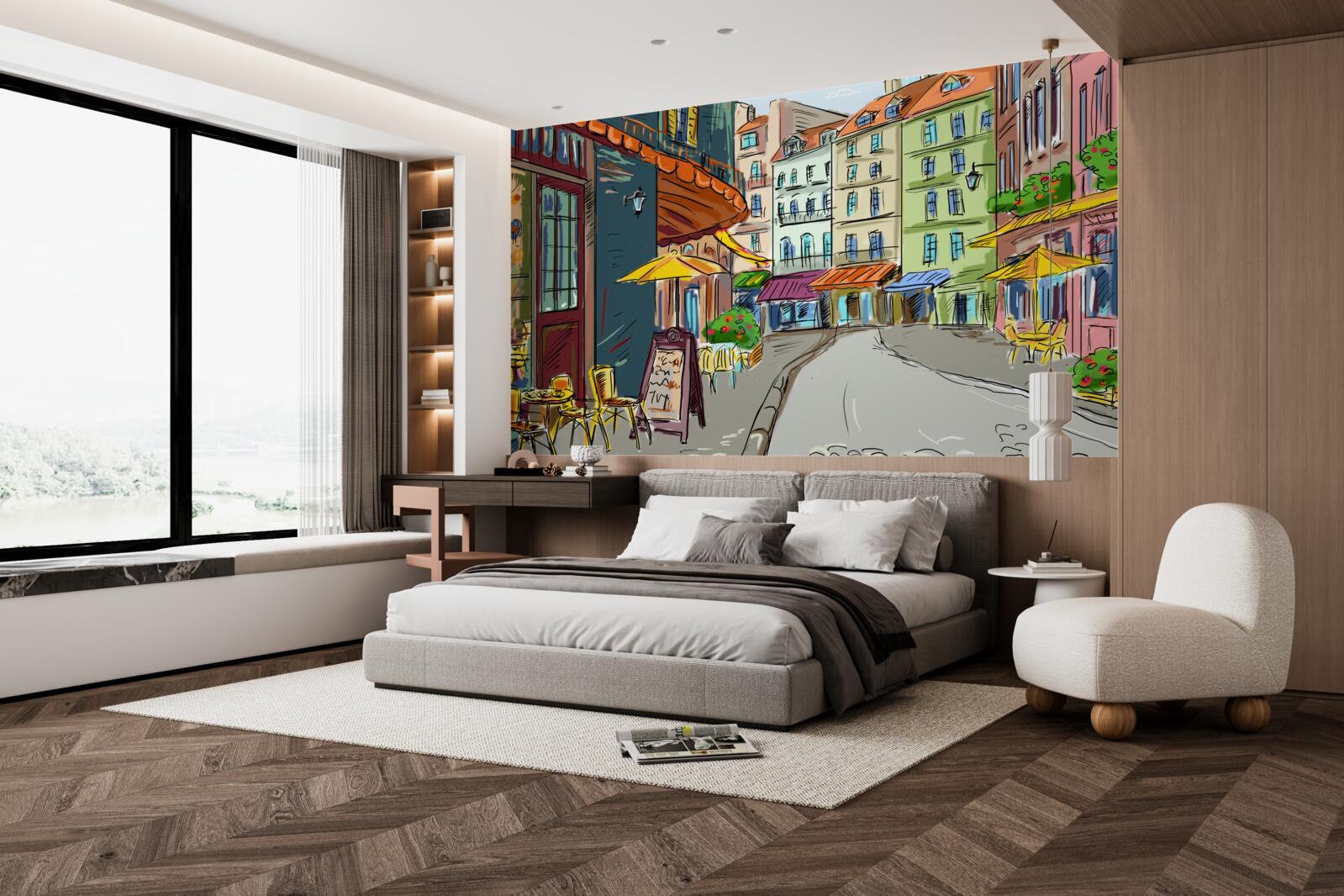 Fototapet stradă liniștită și confortabilă, plină de culoare