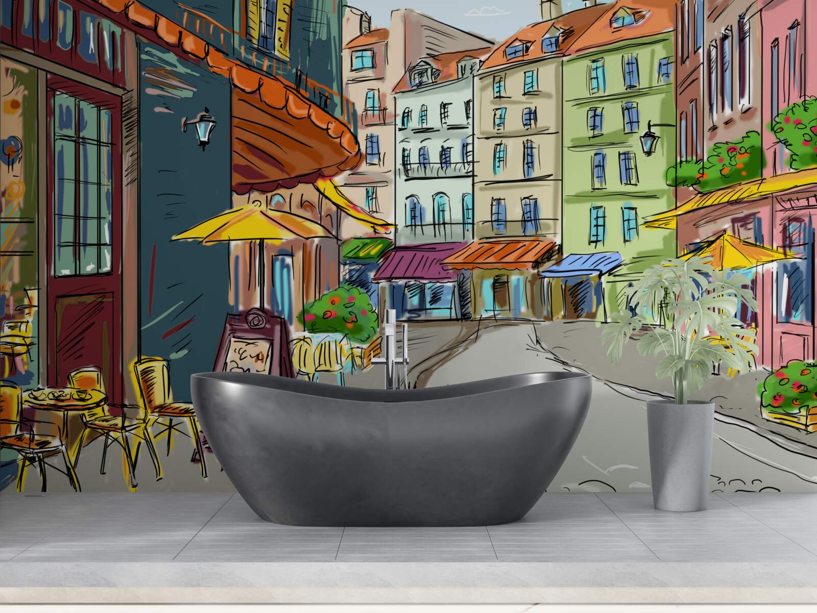 Fototapet stradă liniștită și confortabilă, plină de culoare