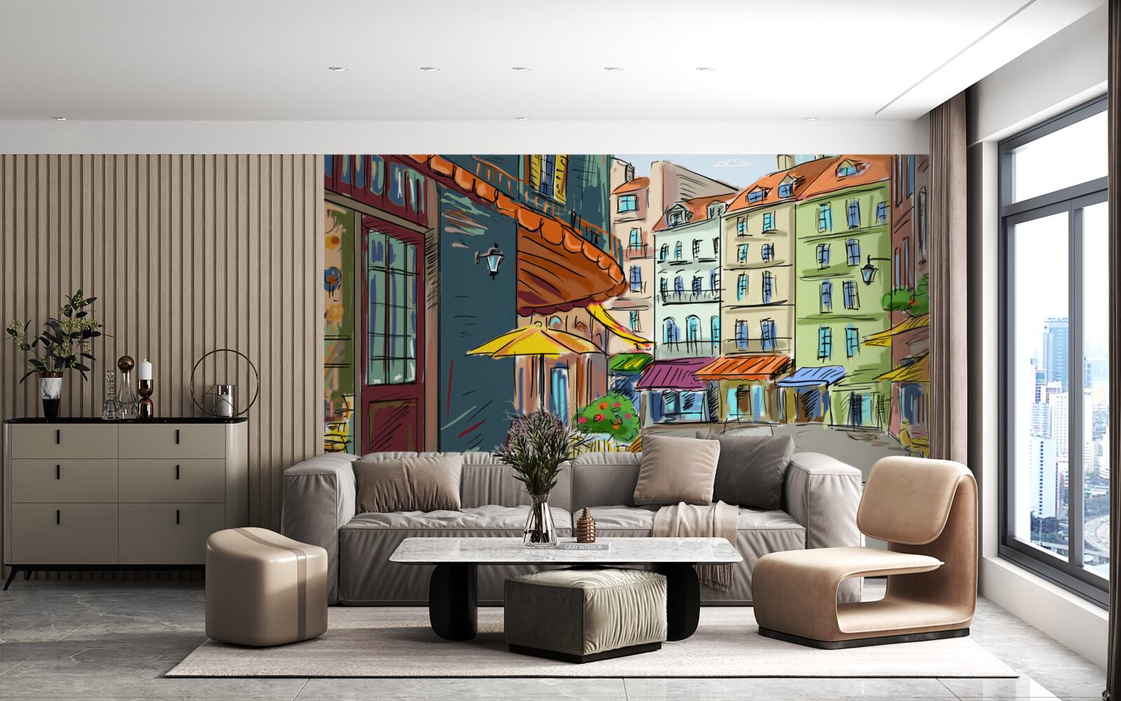 Fototapet stradă liniștită și confortabilă, plină de culoare