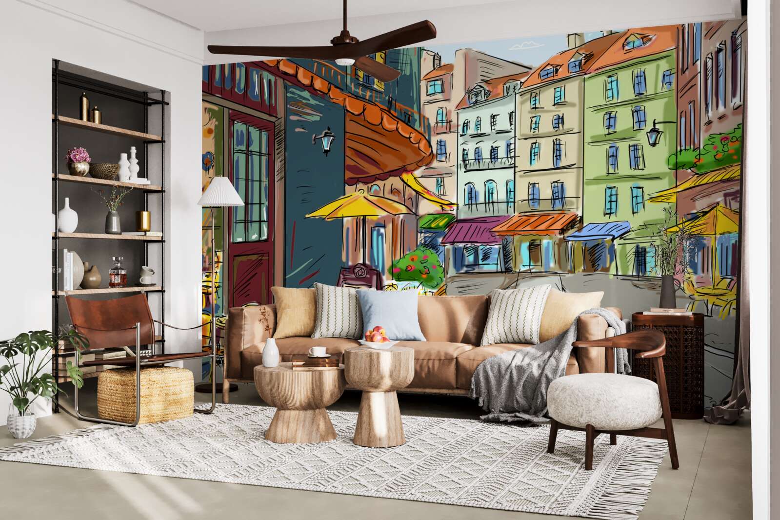 Fototapet stradă liniștită și confortabilă, plină de culoare