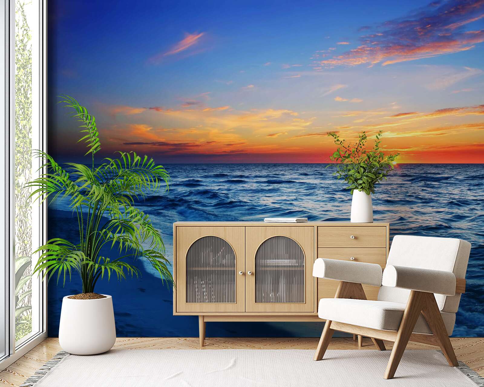 Fototapet soarele care apune și valurile înspumate