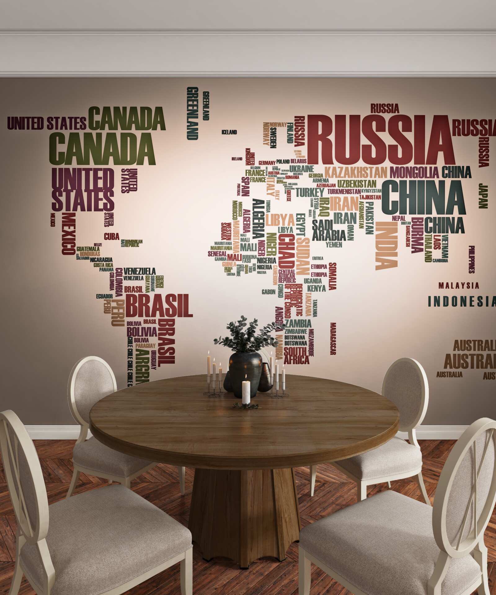 Fototapet o hartă mondială a numelor de țări