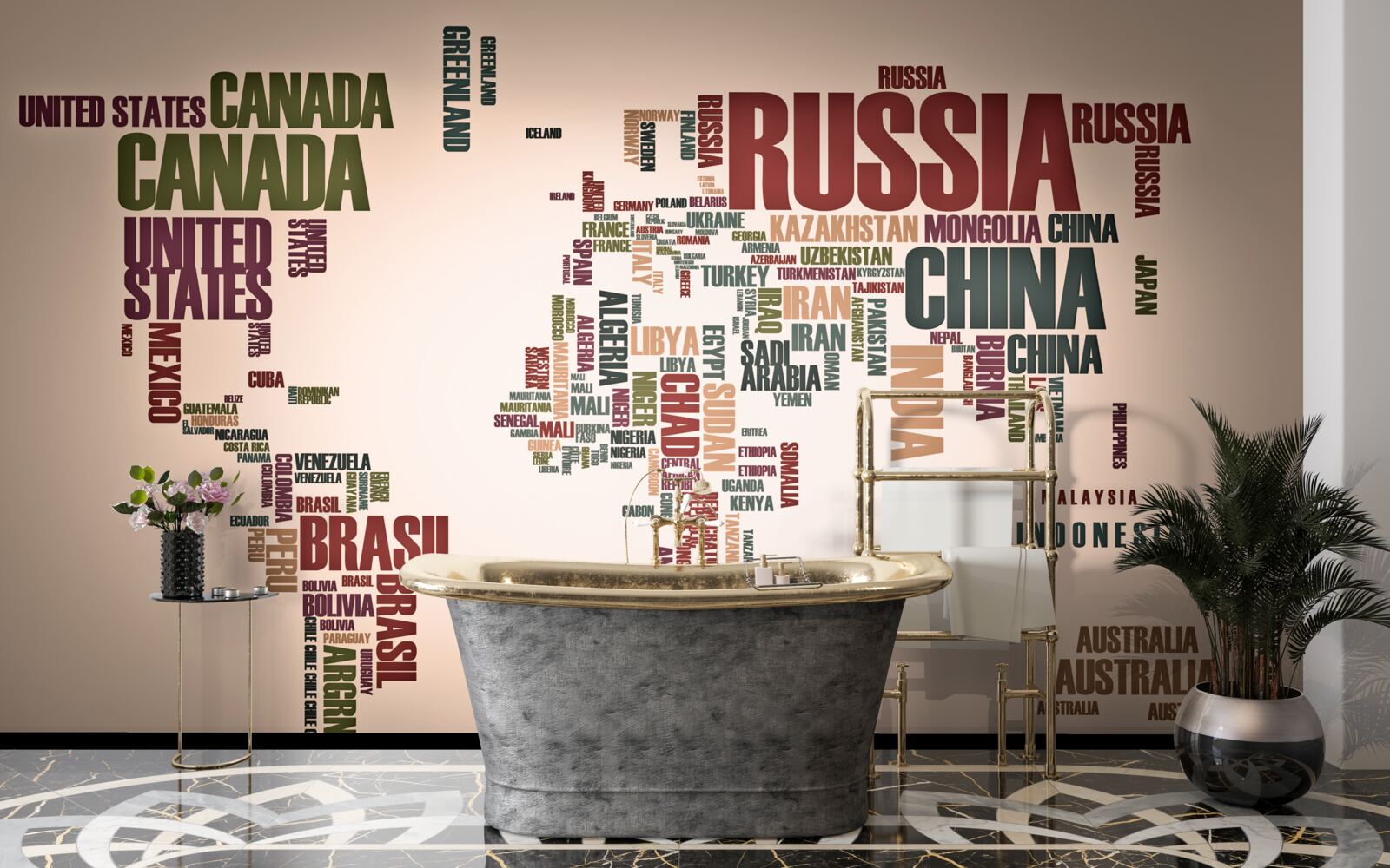 Fototapet o hartă mondială a numelor de țări