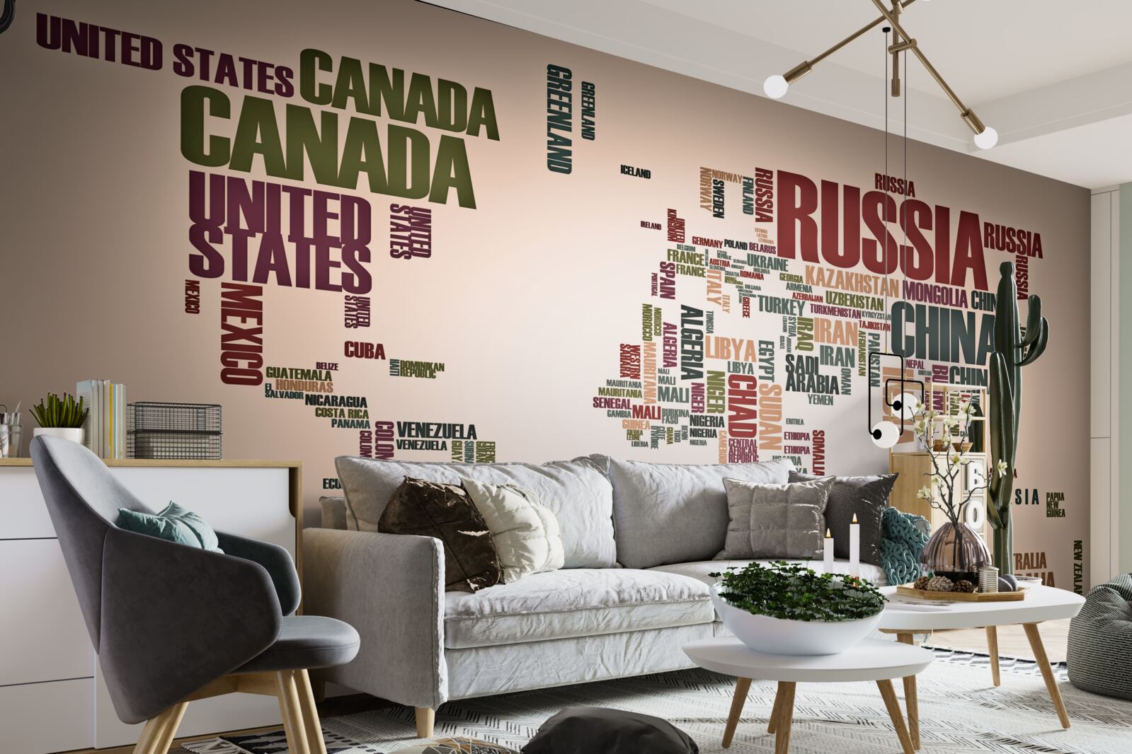 Fototapet o hartă mondială a numelor de țări