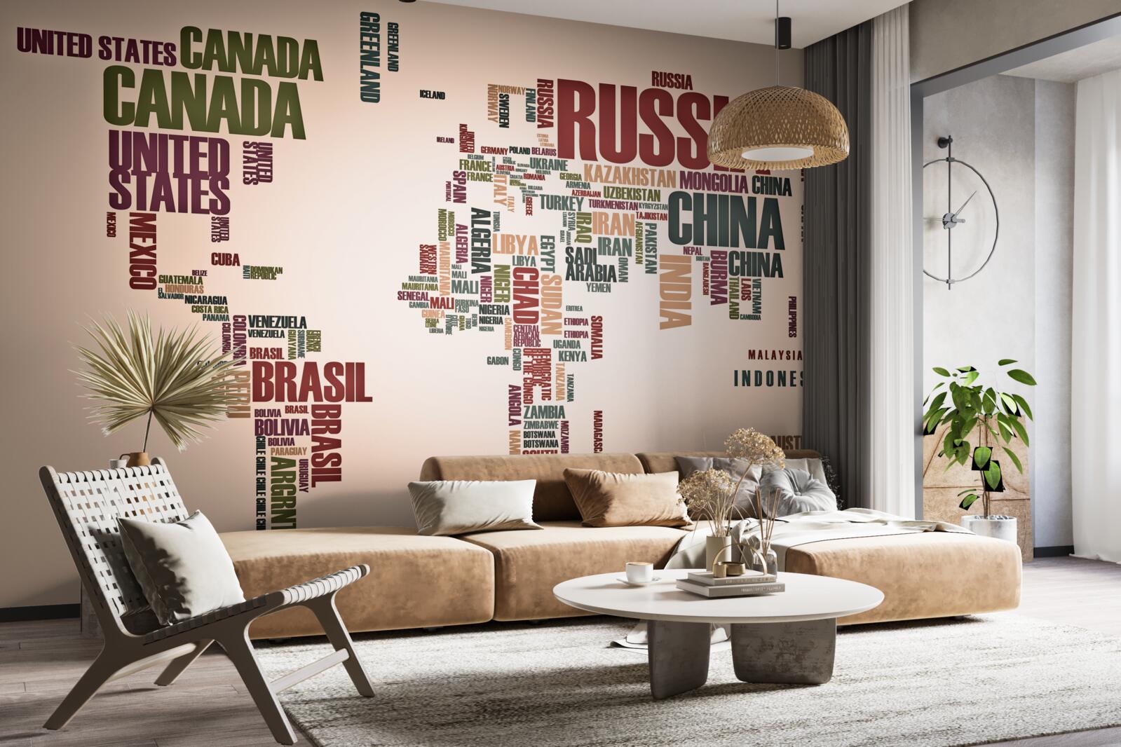 Fototapet o hartă mondială a numelor de țări