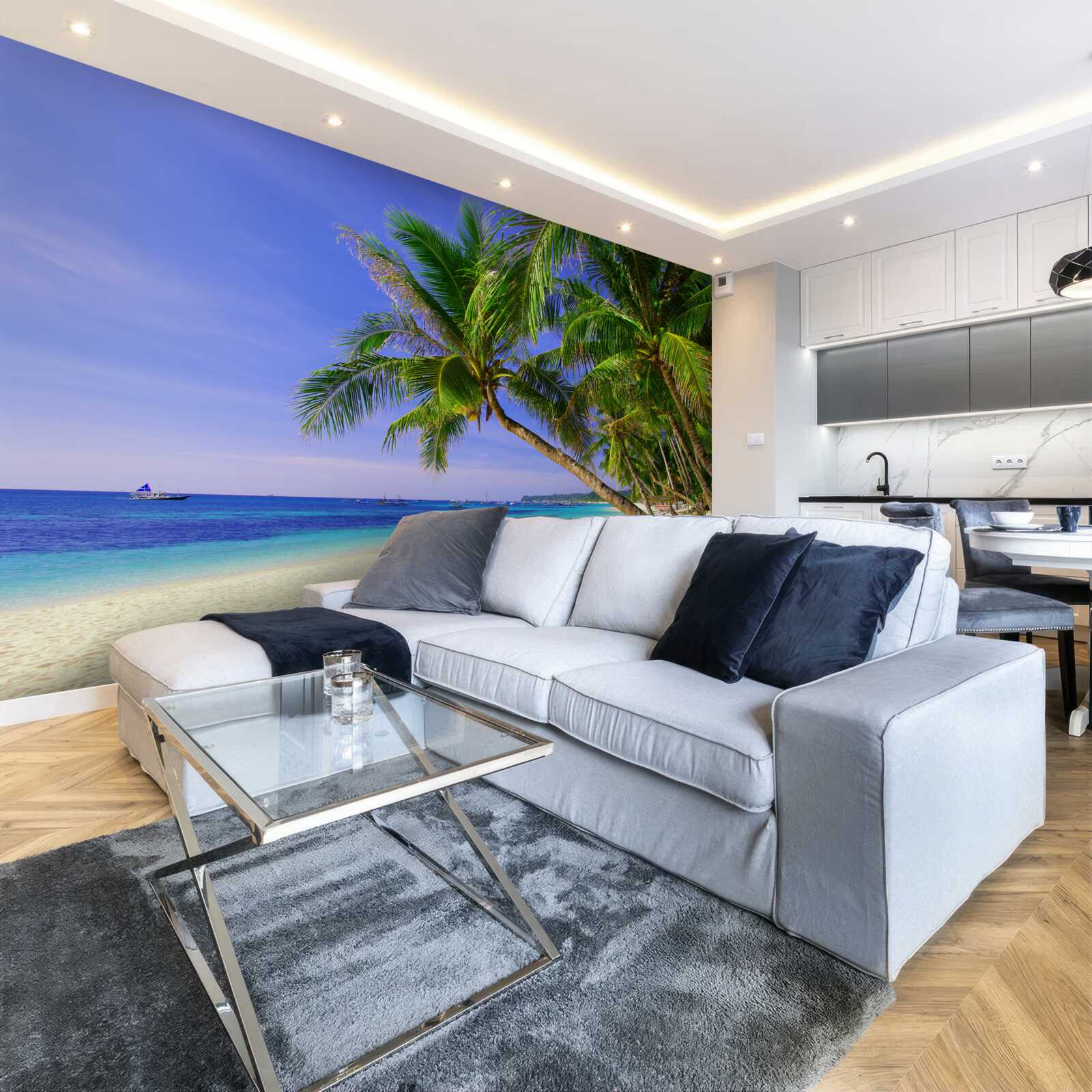 Fototapet plaje nisipoase cu palmieri și un ocean calm