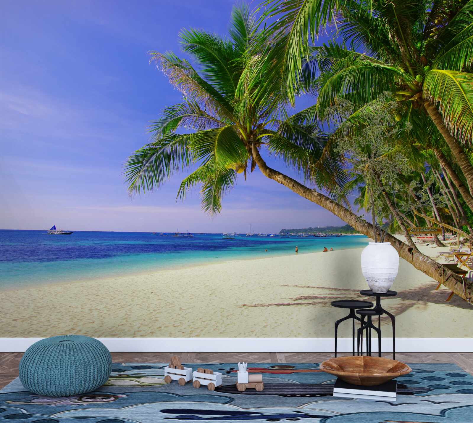 Fototapet plaje nisipoase cu palmieri și un ocean calm