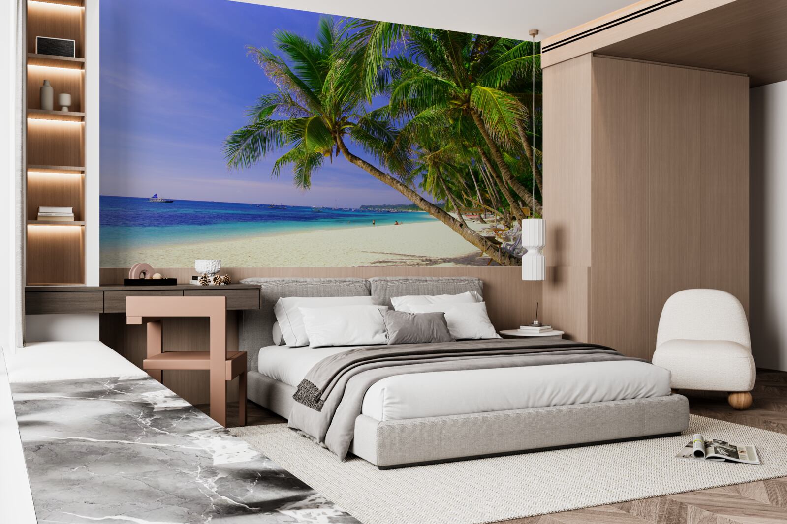 Fototapet plaje nisipoase cu palmieri și un ocean calm