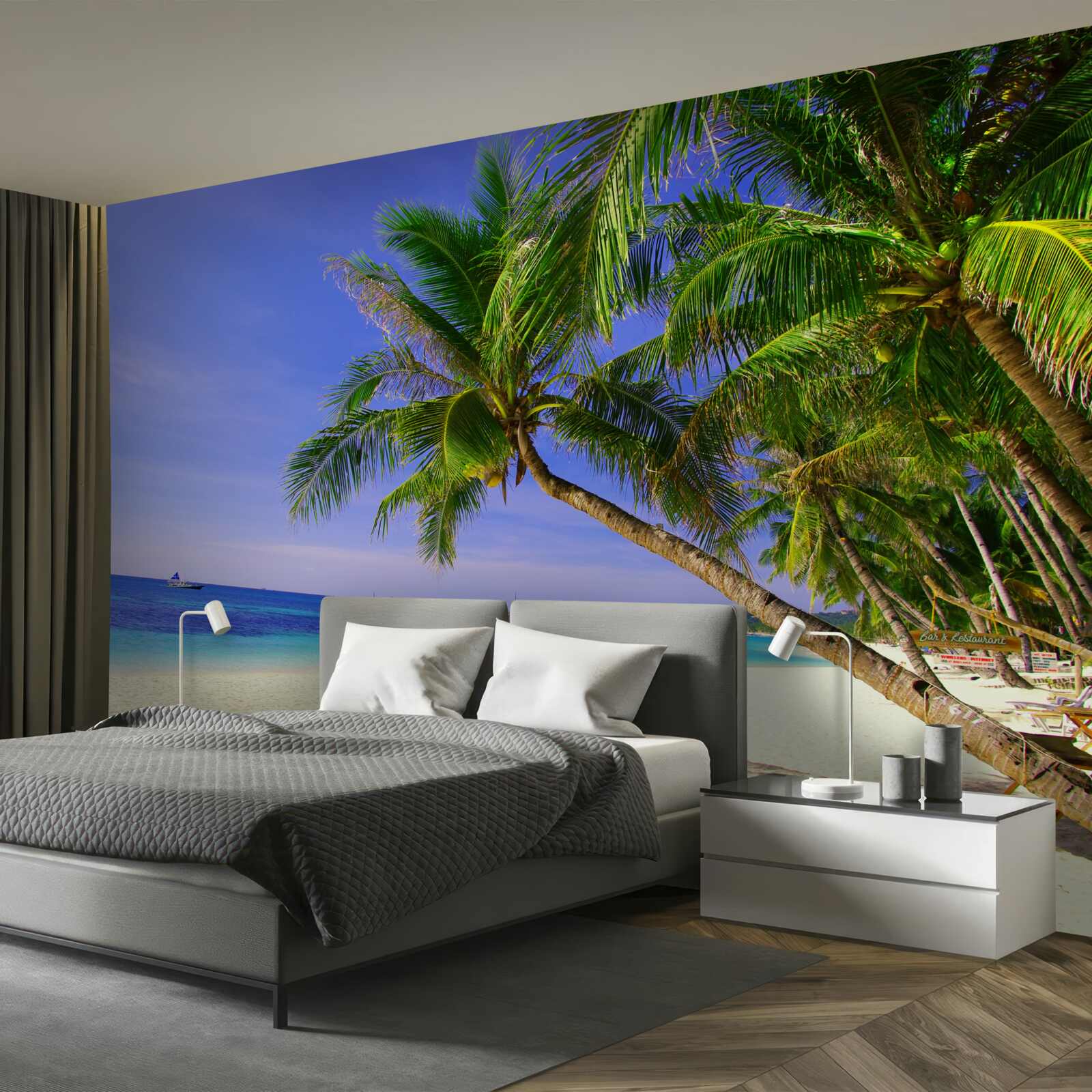 Fototapet plaje nisipoase cu palmieri și un ocean calm