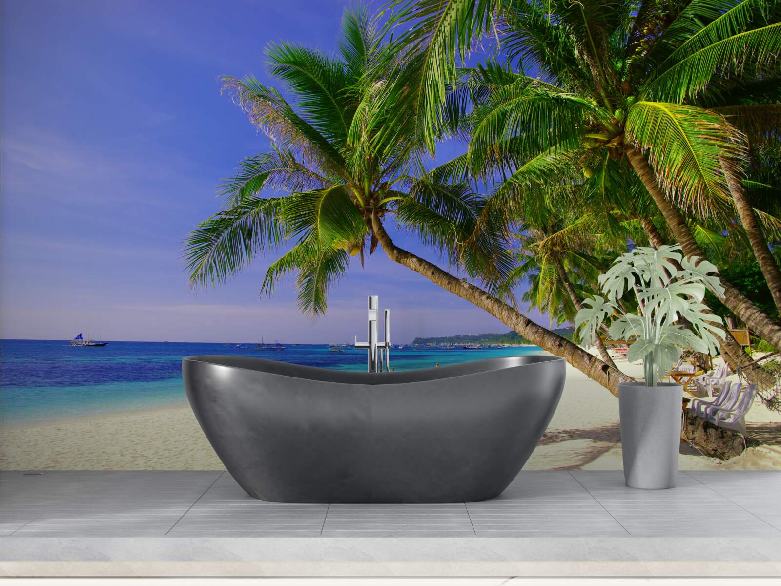 Fototapet plaje nisipoase cu palmieri și un ocean calm