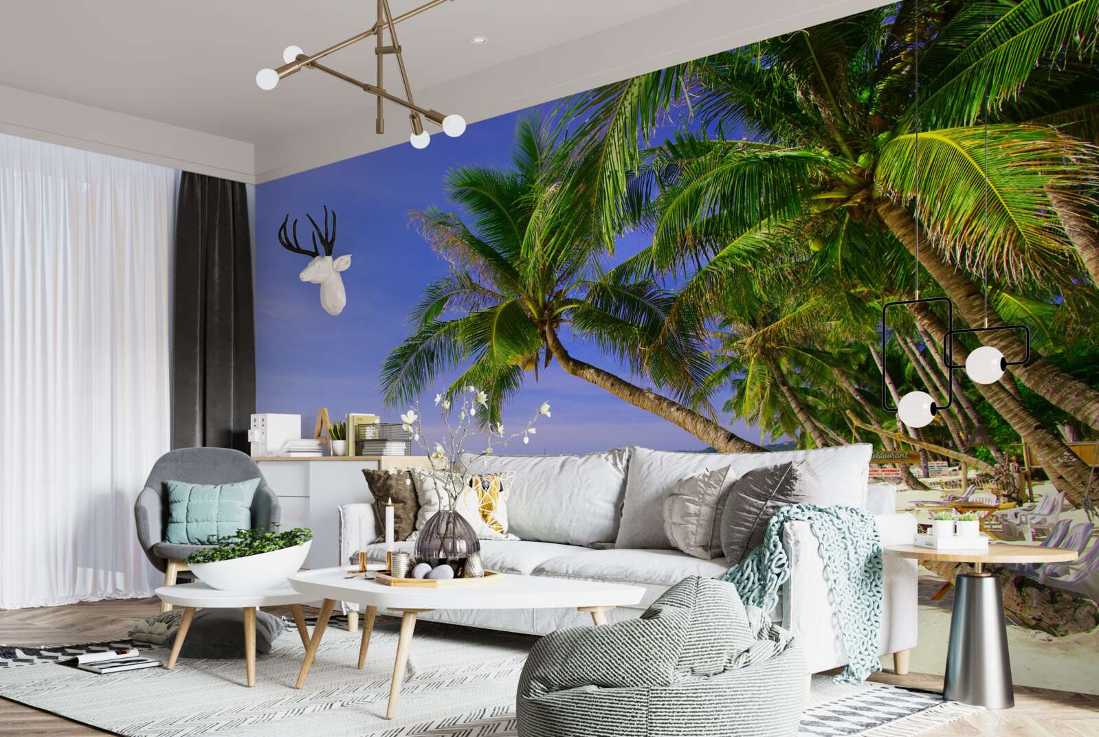 Fototapet plaje nisipoase cu palmieri și un ocean calm