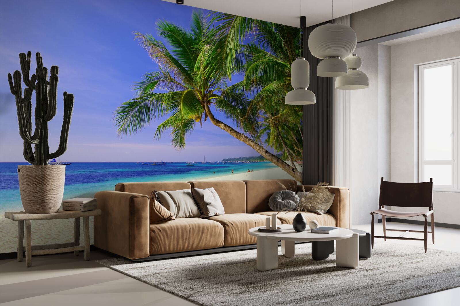Fototapet plaje nisipoase cu palmieri și un ocean calm