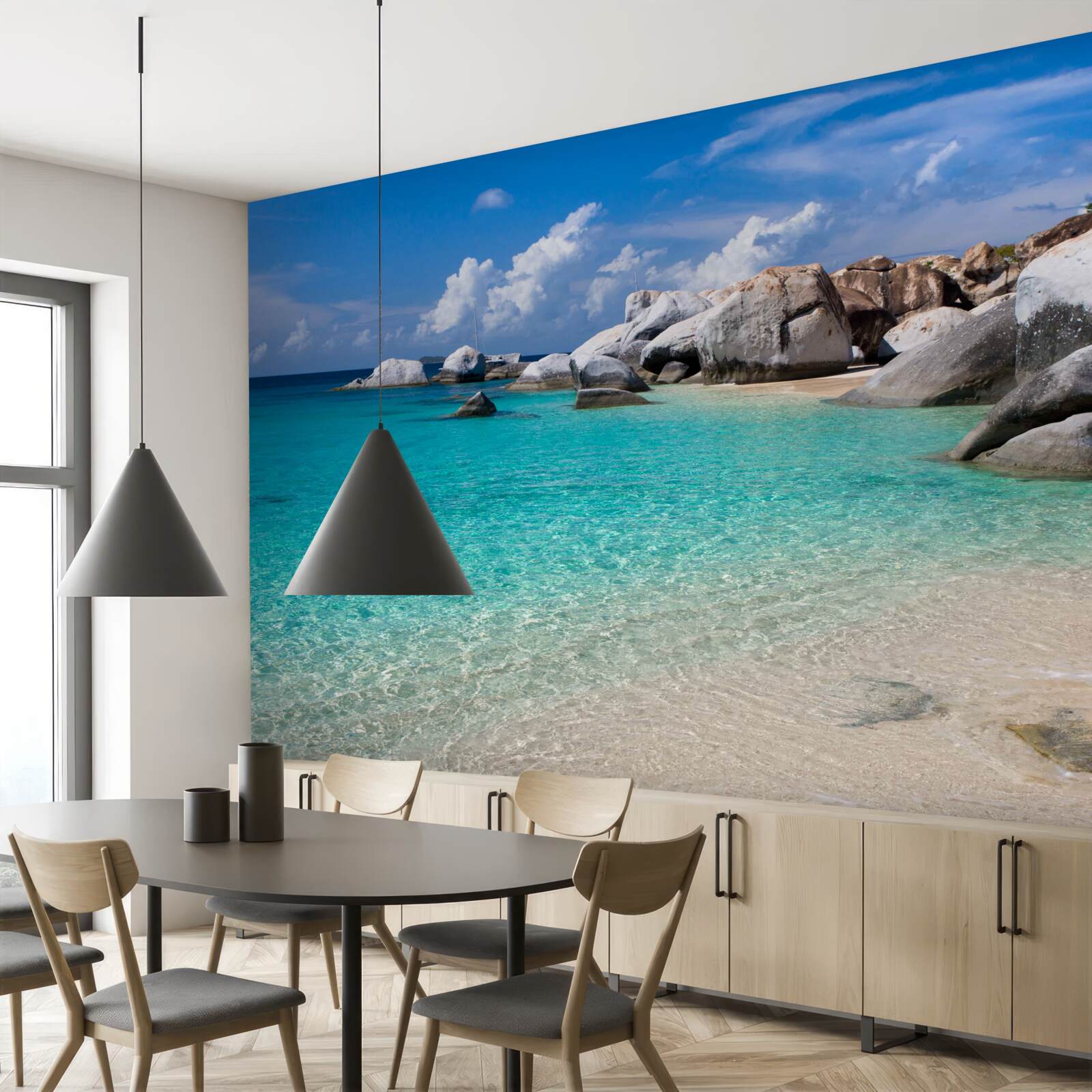 Fototapet apele azurii ale oceanului și un țărm nisipos