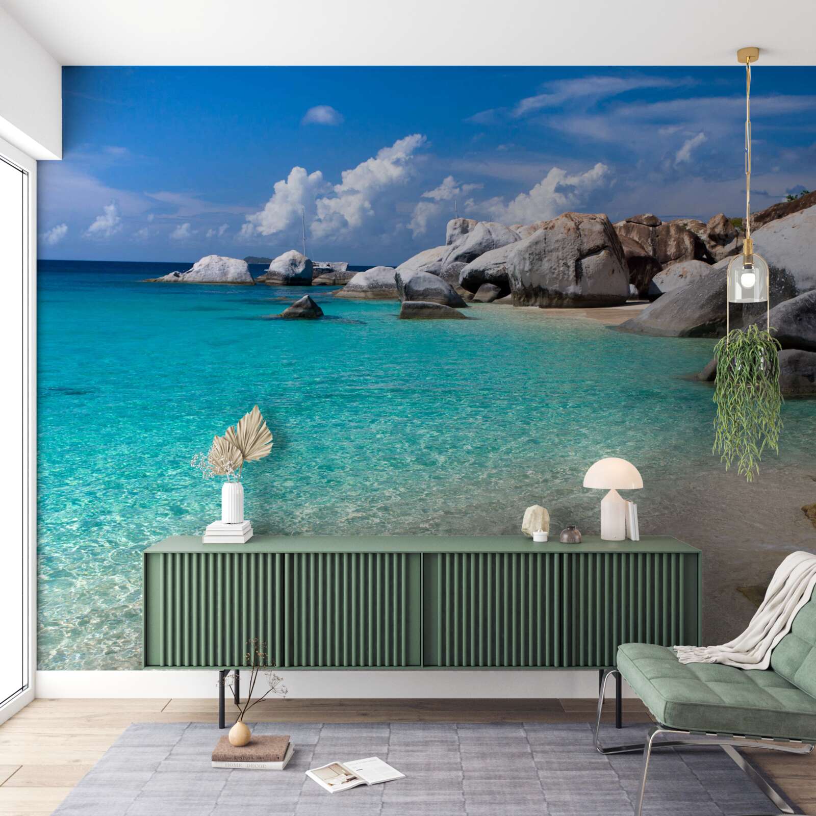 Fototapet apele azurii ale oceanului și un țărm nisipos