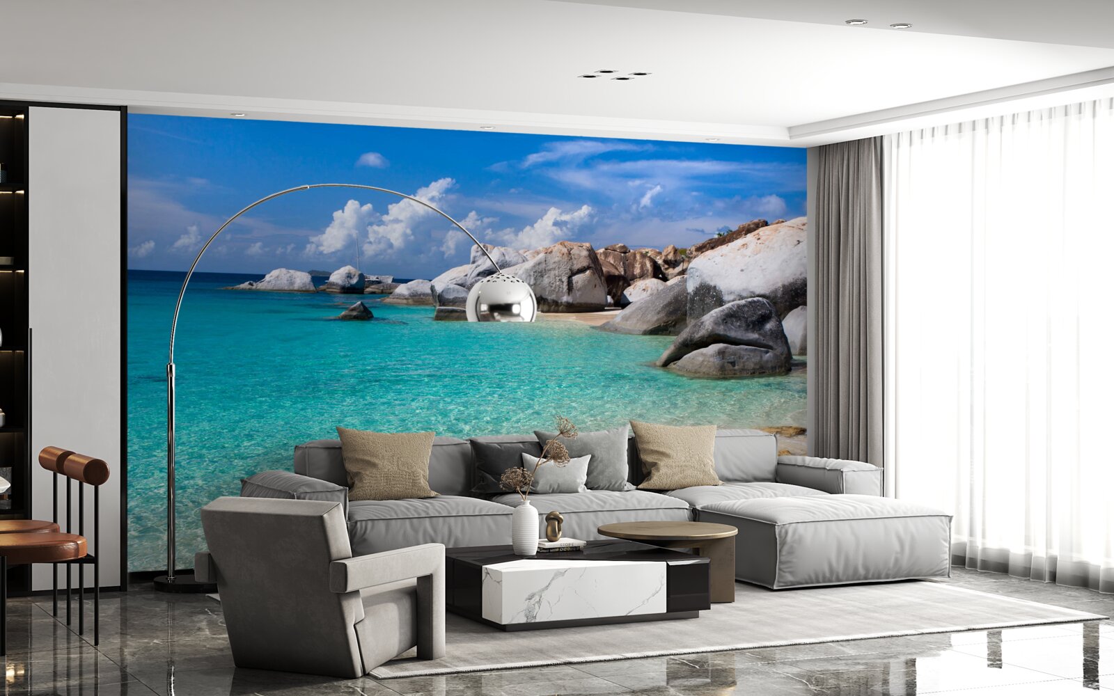 Fototapet apele azurii ale oceanului și un țărm nisipos