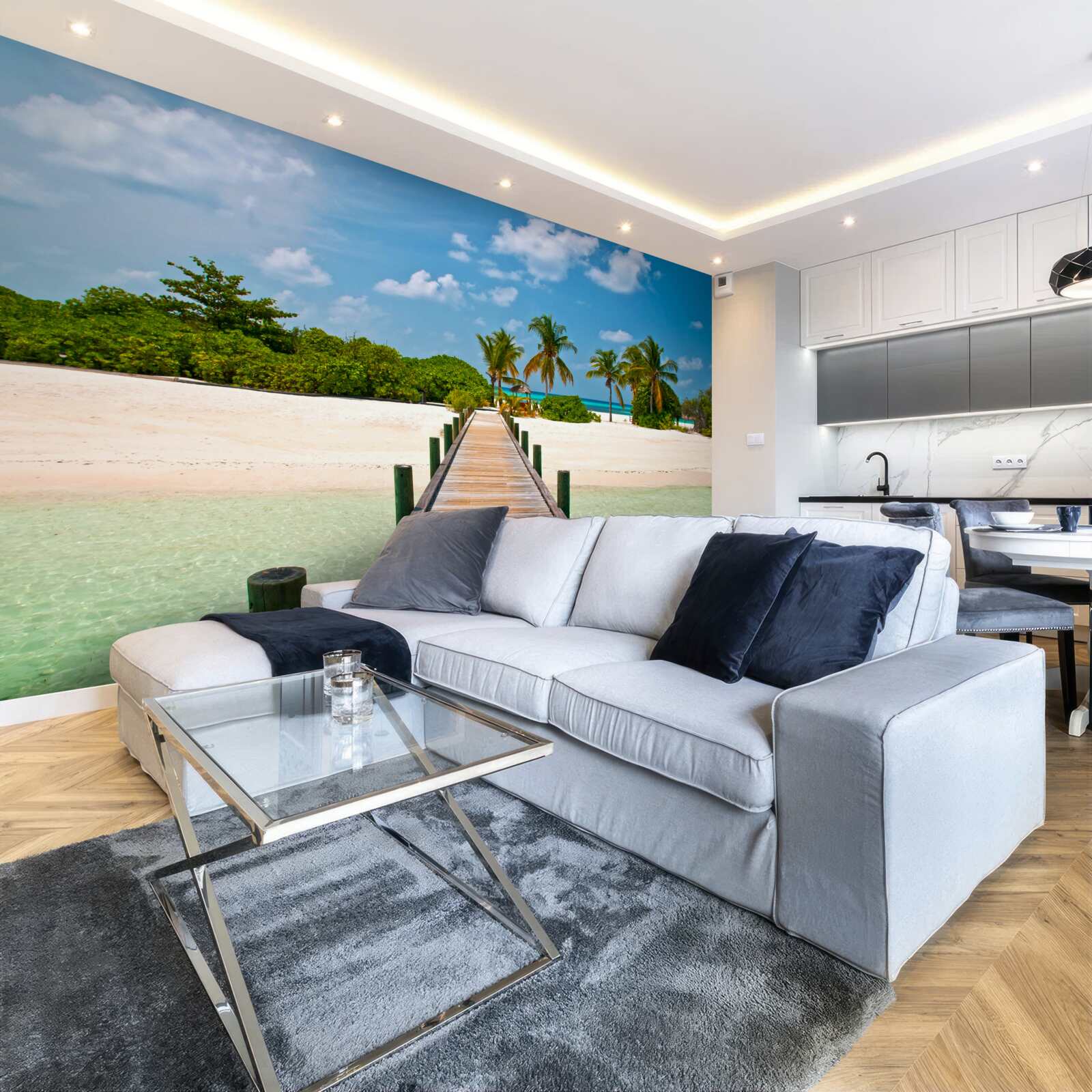 Fototapet dig de lemn pe un țărm tropical