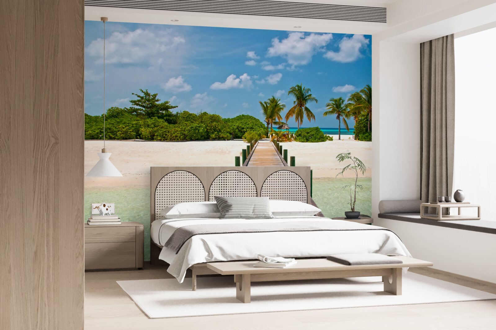 Fototapet dig de lemn pe un țărm tropical