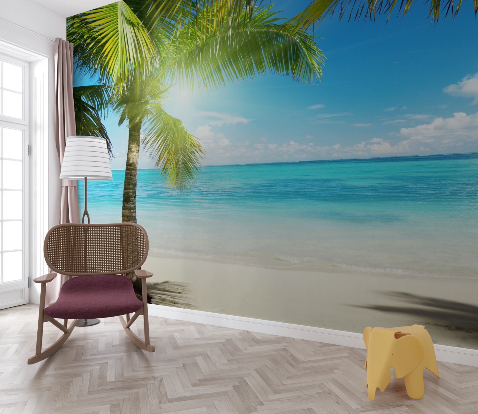 Fototapet plajă exotică liniștită decorată cu palmieri