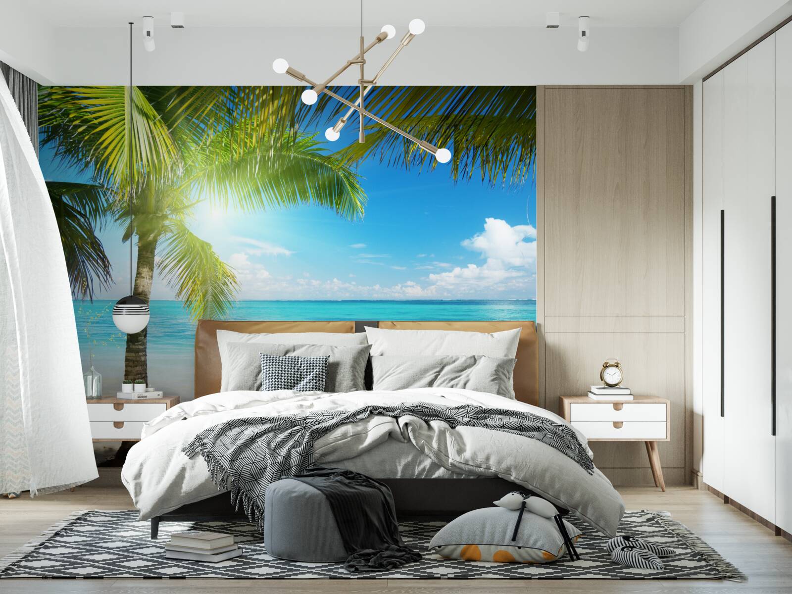 Fototapet plajă exotică liniștită decorată cu palmieri