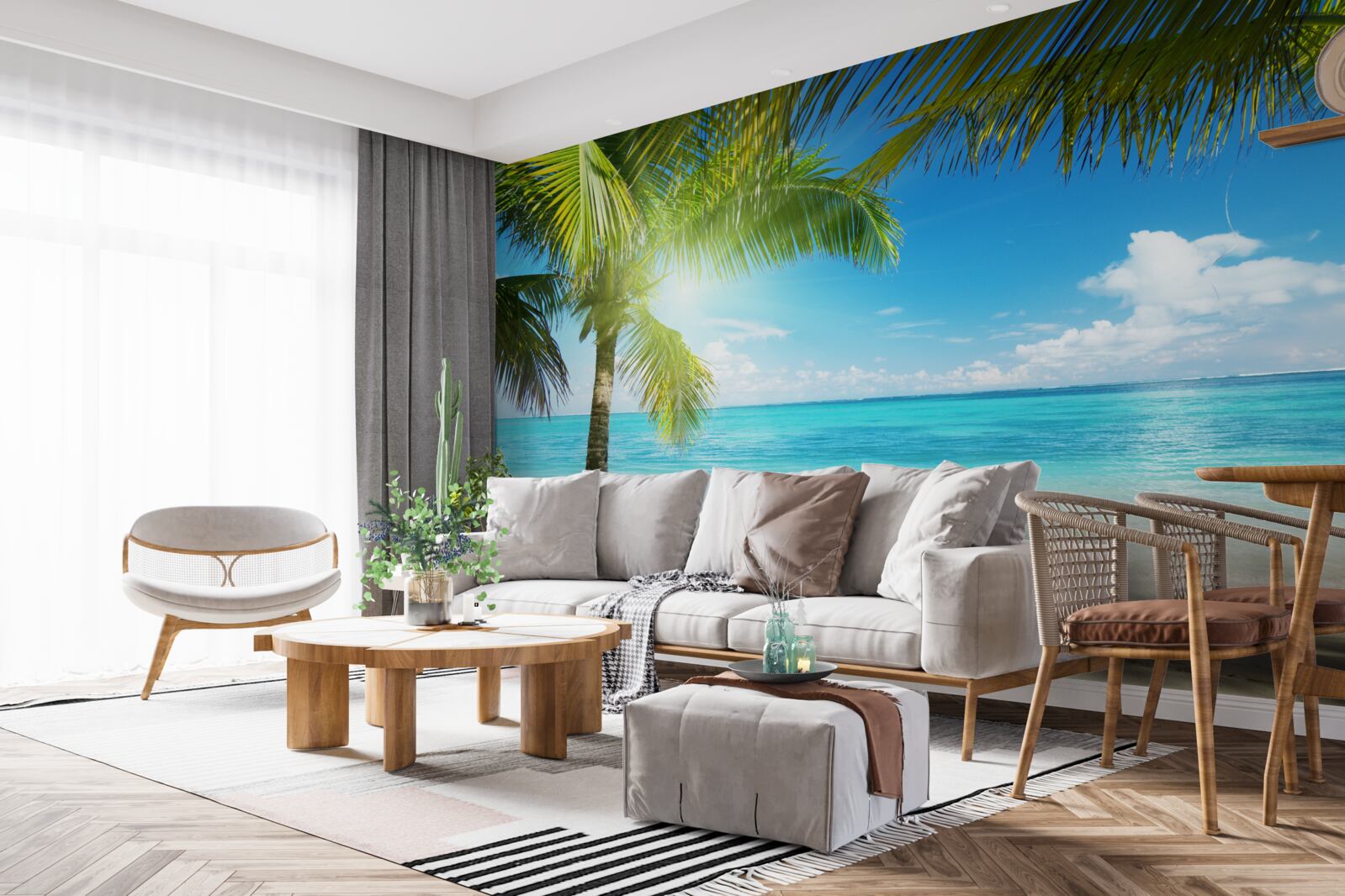 Fototapet plajă exotică liniștită decorată cu palmieri