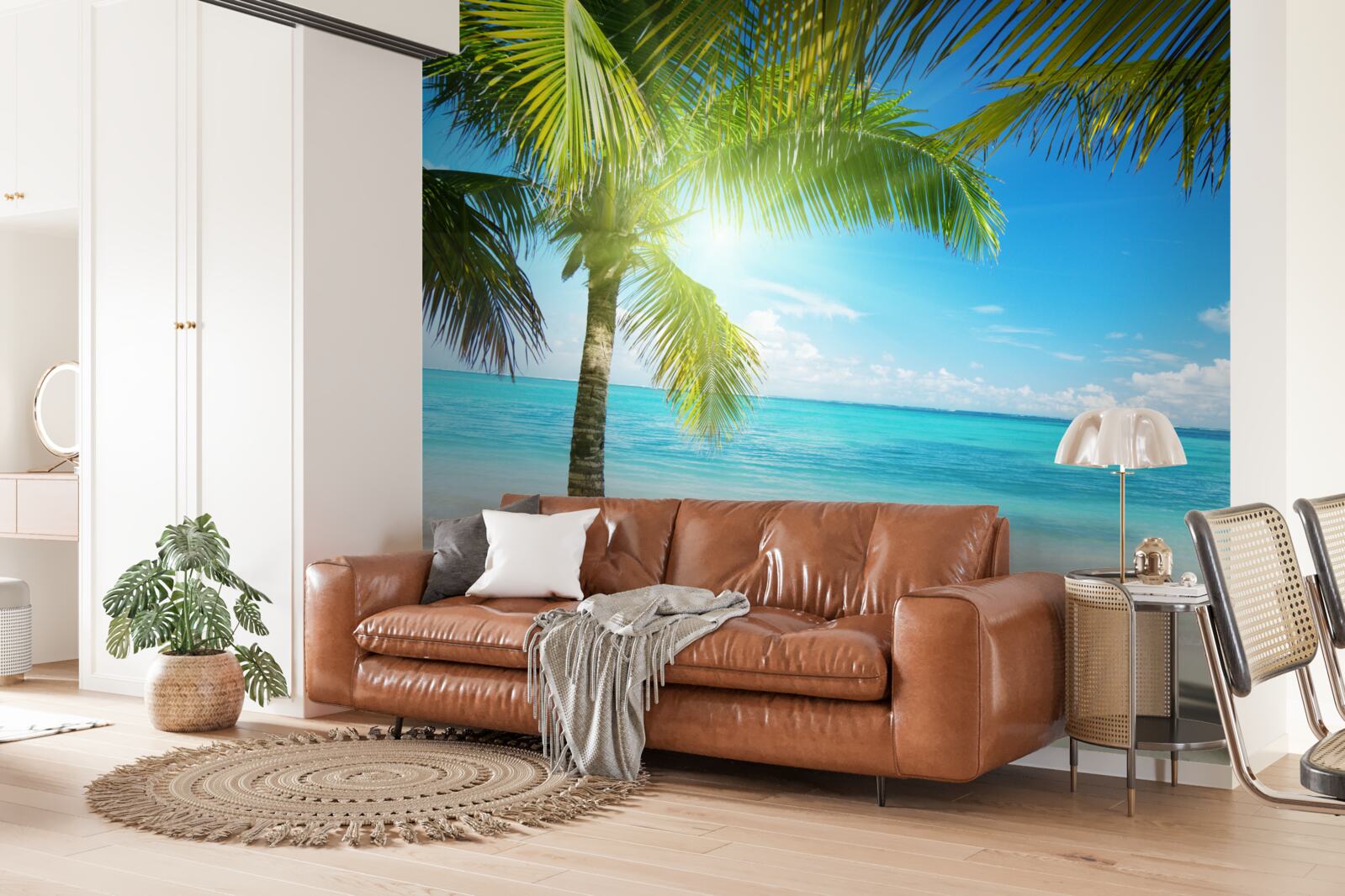 Fototapet plajă exotică liniștită decorată cu palmieri