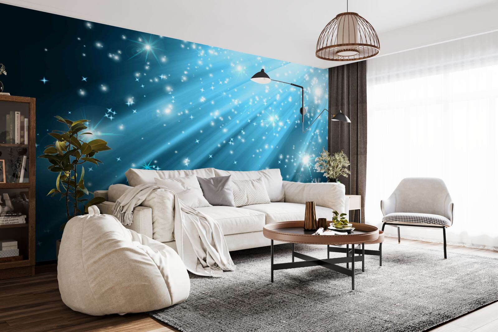 Fototapet Raze de lună strălucitoare pe un cer presărat cu stele