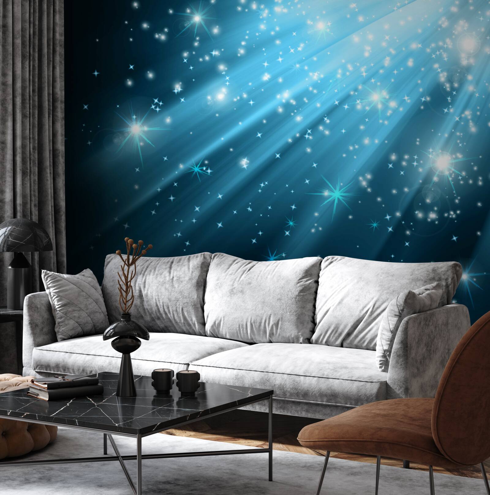 Fototapet Raze de lună strălucitoare pe un cer presărat cu stele