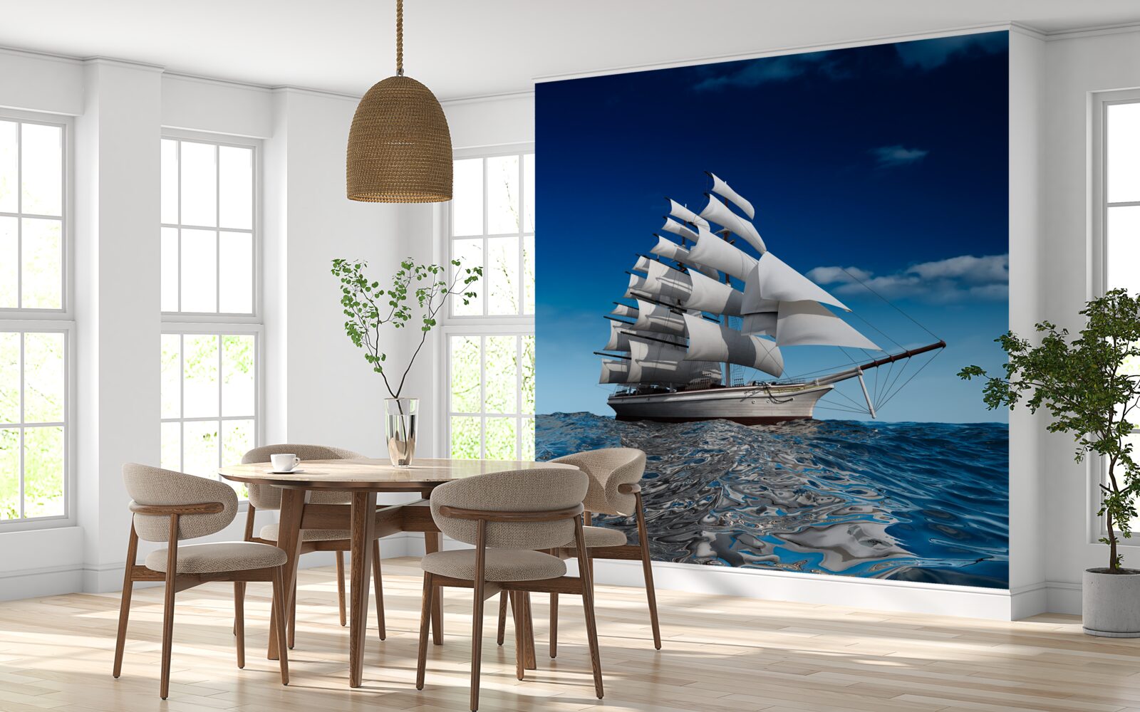 Fototapet o navă cu pânze pe ape liniștite