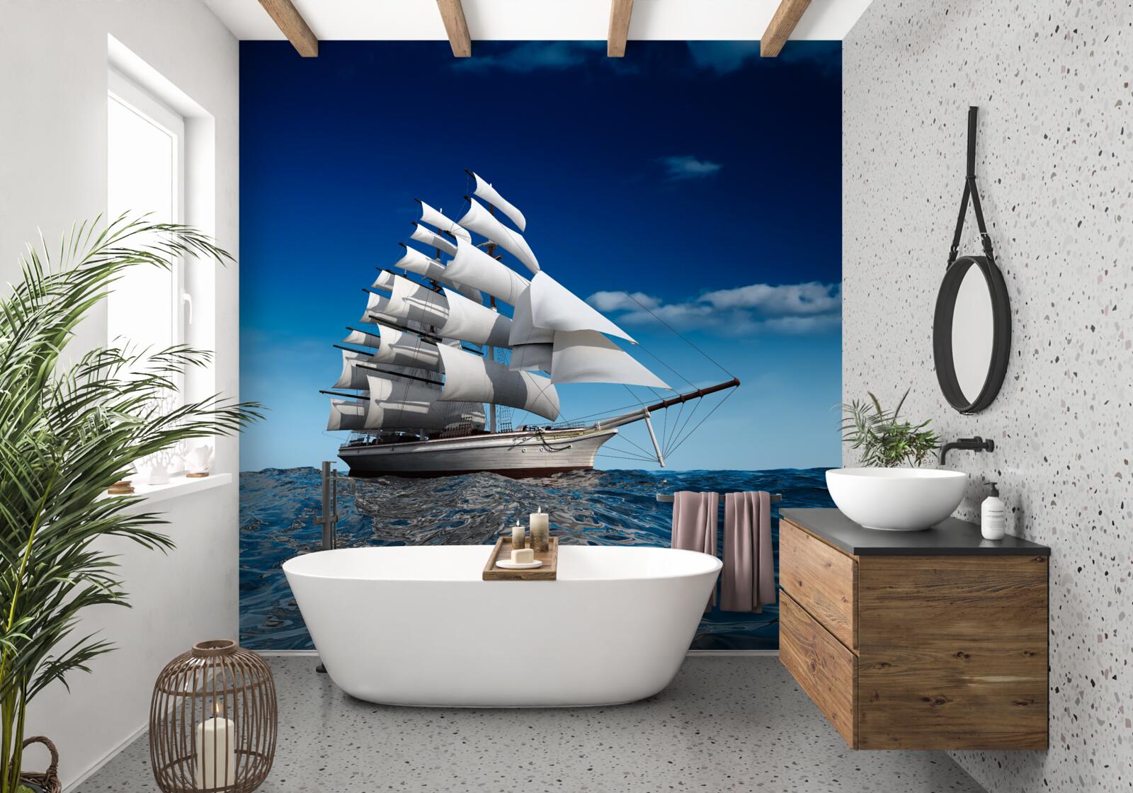 Fototapet o navă cu pânze pe ape liniștite