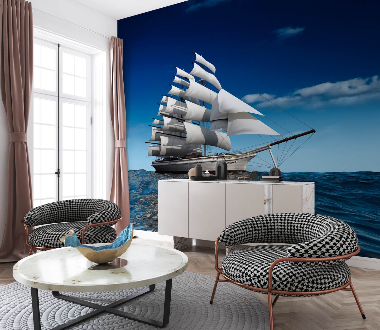 Fototapet o navă cu pânze pe ape liniștite