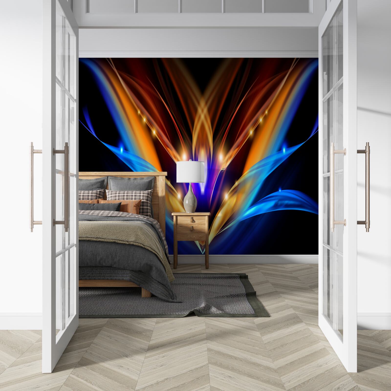 Fototapet lotus în întuneric într-un stil abstract