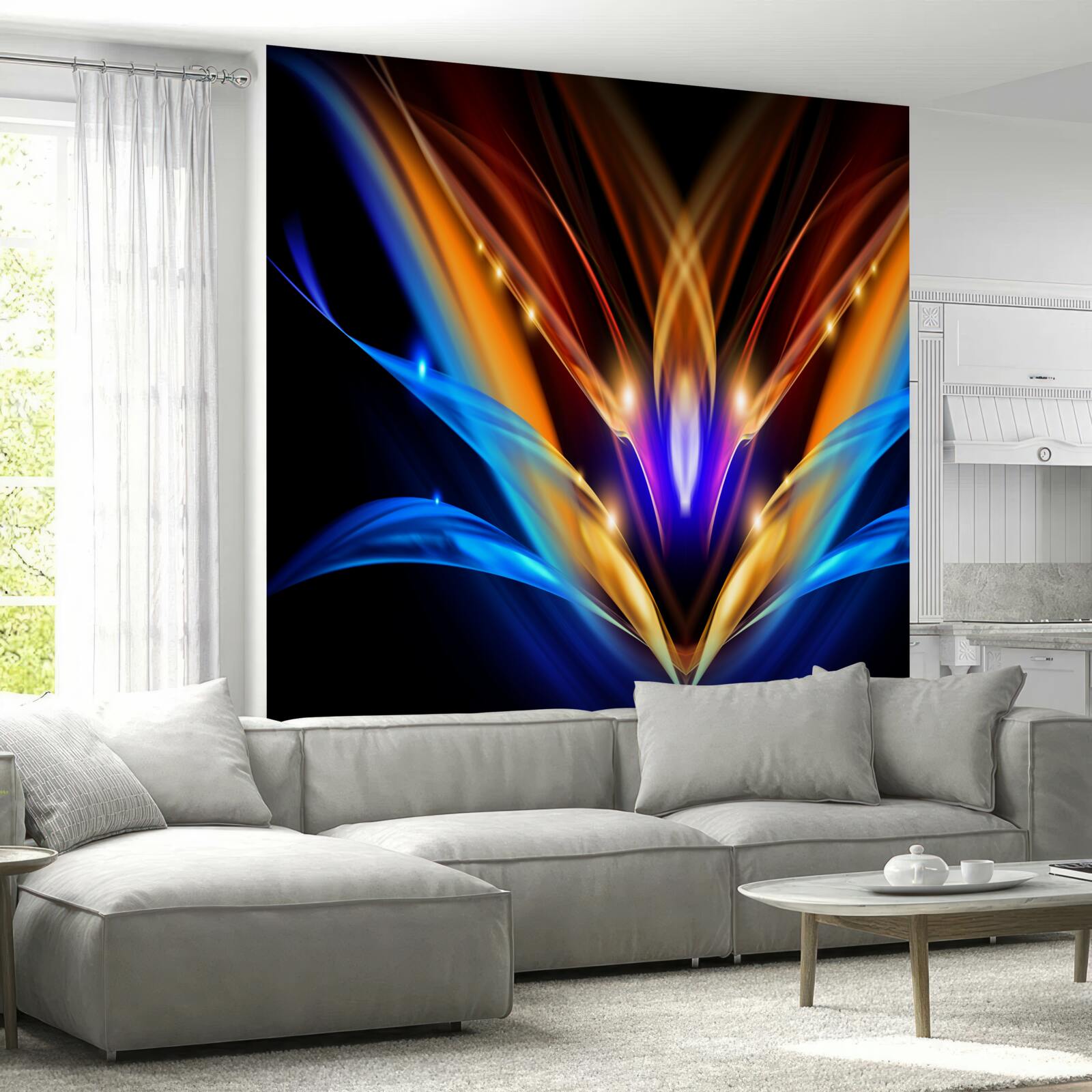 Fototapet lotus în întuneric într-un stil abstract