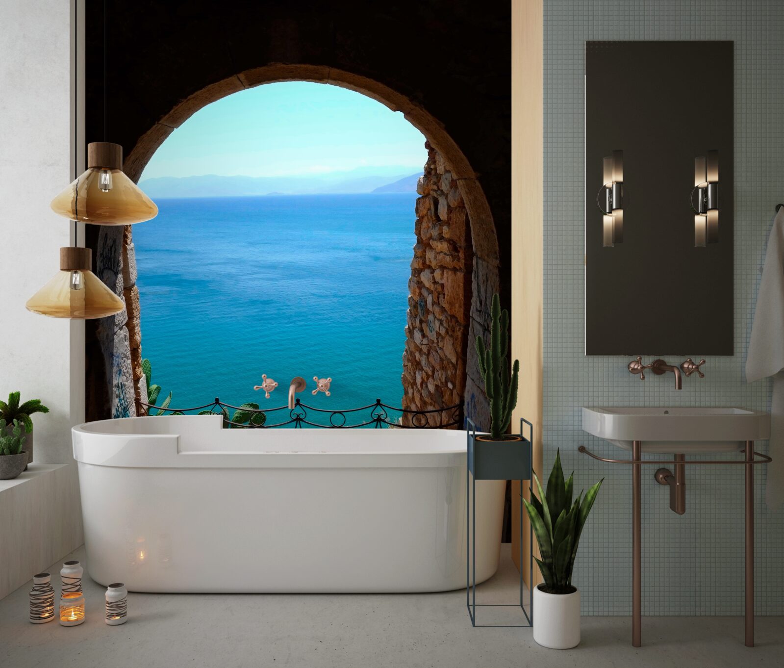 Fototapet arc de piatră care duce la mare