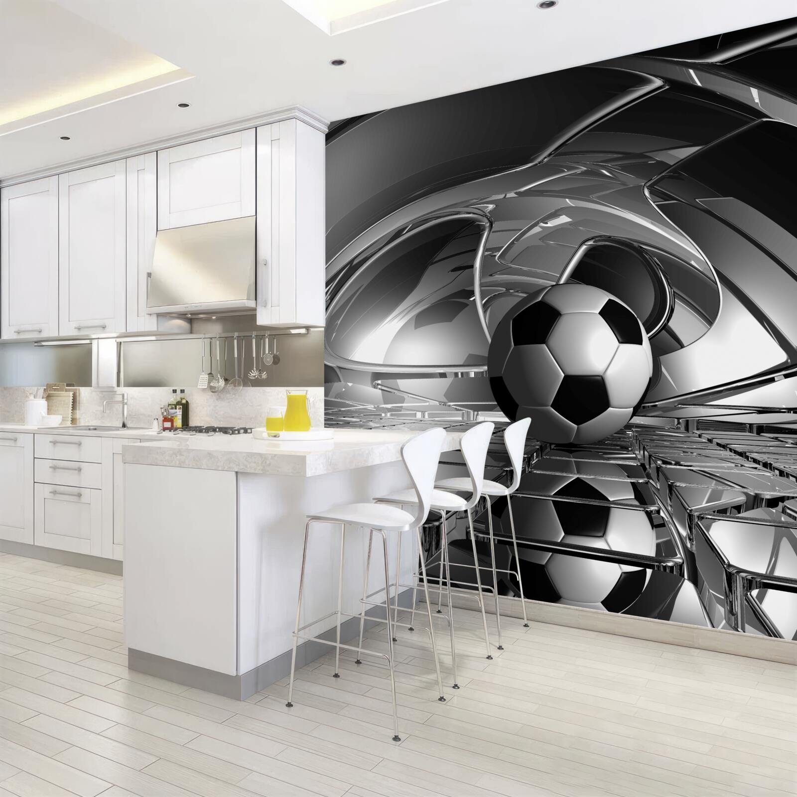 Fototapet fotbal pe o suprafață de sticlă